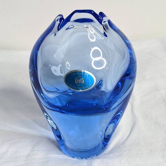 Vintage Accents Vintage Blueart Glass Paperweight Vase Pinched